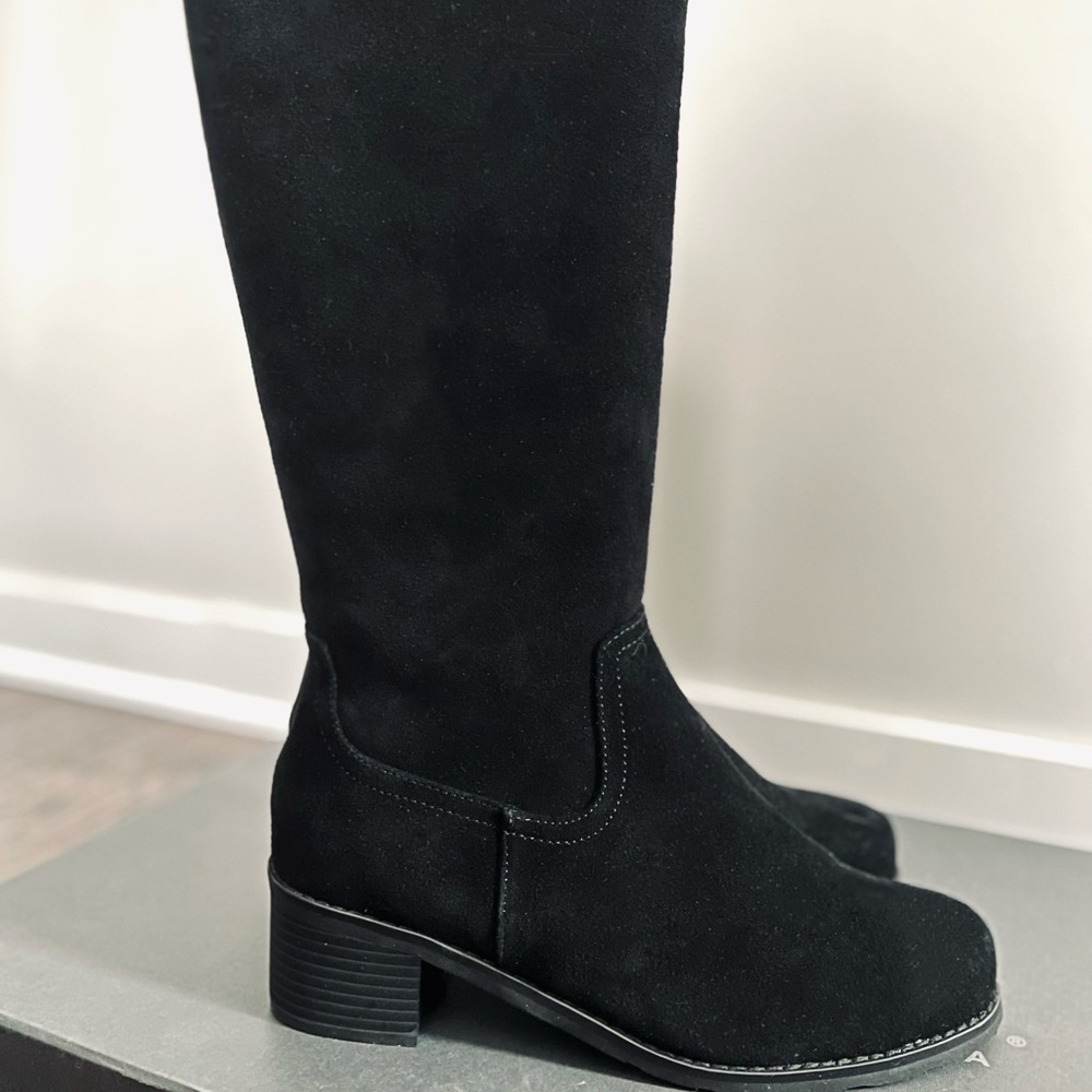 Valdini winter suede black lined waterproof heels boots